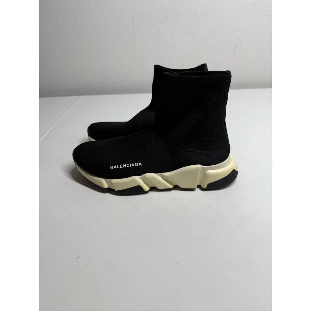 BALENCIAGA Speed Trainer Sneakers Black White Size 8 See Description
